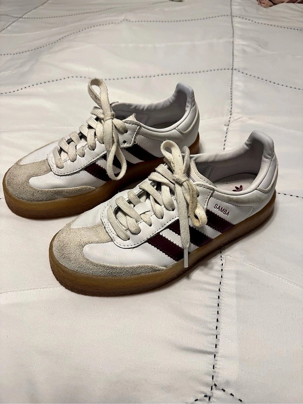 adidas Samba OG Sneakers in White & Burgundy US 6.5